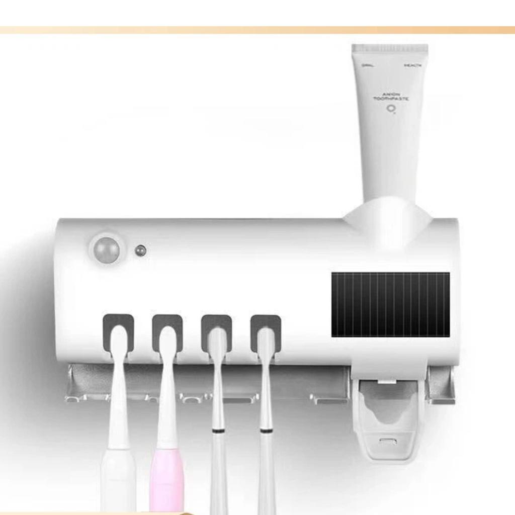 Smart UV Toothbrush Sanitizer, Wall Mounted Toothbrush Sterilizer with Automatic Toothpaste Dispenser