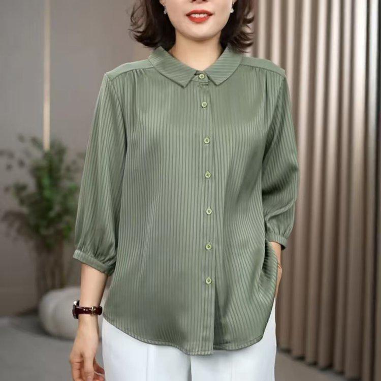 

2026 Spring Women s Lapel Stripe Elegant Loose Shirt Top 2XL (suggested for 65-70kg)