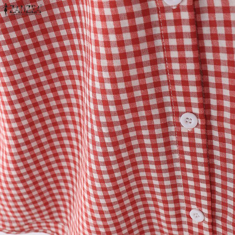 ZANZEA Damen Lässig Locker Reverskragen Kariert 3/4-Ärmel Bluse