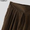 INCERUN Men Zipper High Waist Long Corduroy Casual Wide Leg Pants With Pockets