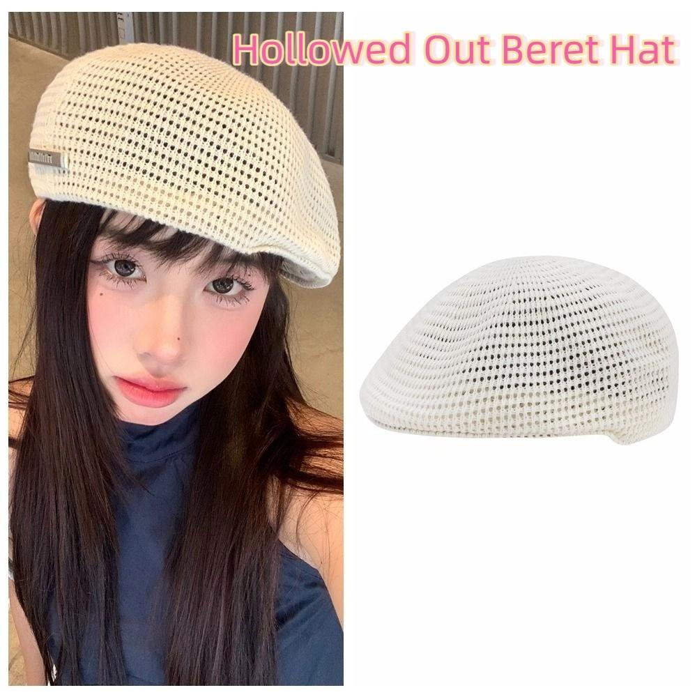 Vintage Weave Hat Japanese Style Crochet Knitted Cap Brimless Cap Hollowed Out Beret Hat Holiday