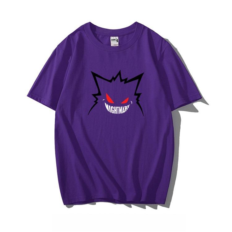Pokmon Gengar Printing Tee Pure Cotton Tshirt Unisexs 2026 Summer Fashion Oversize Street Casual Y2k Tops Streetwear Clothing
