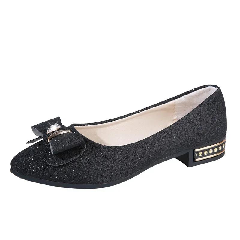 Fashion Korean casual shallow mouth single shoe women's summer new item bow frosted low heel rhinestone fashionable women's shoes