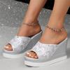 Fashion New Wedges Slippers Summer Women High Heel Sandals Women Luxury Designer  silvery gold Slippers Platform Open Toe Slippers 34-41