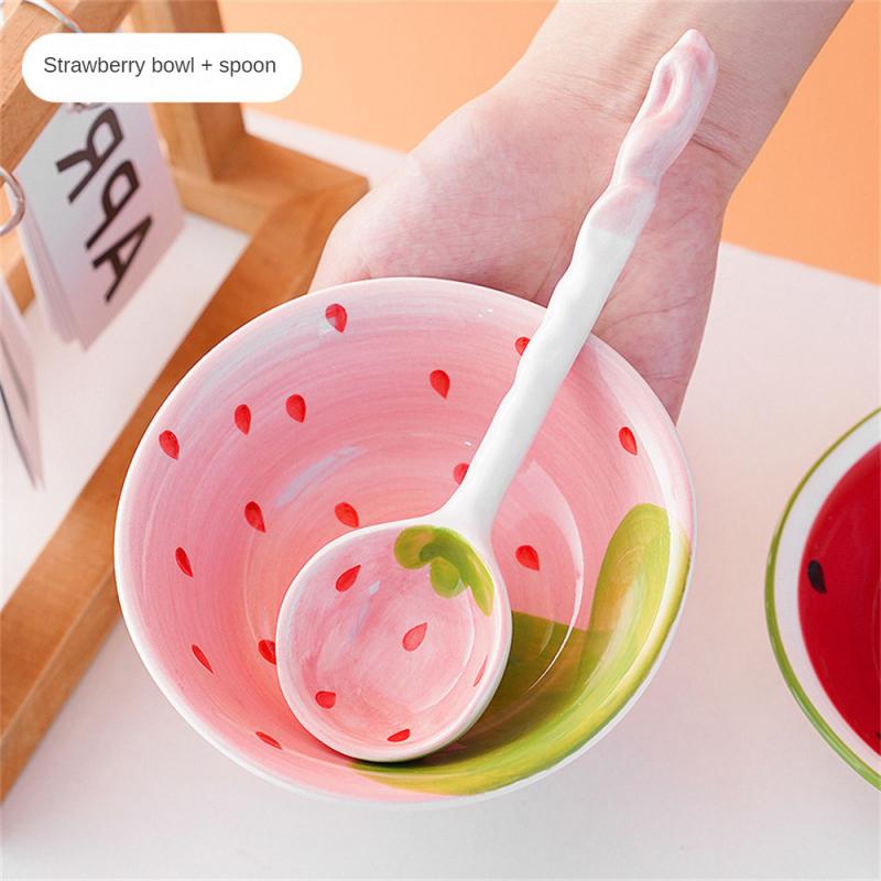 Kitchen Set Set Wear-resistant Ceramic Bowl Household Creative Strawberry Watermelon Bowl Household Products Highest Evaluation