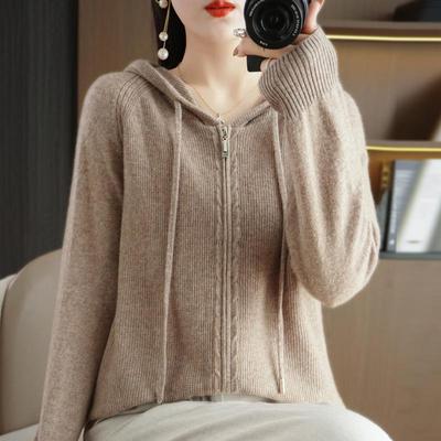 Cardigan com Capuz Feminino Moda Solto Casual Suéter Casaco Grosso Feminino