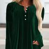 Women Velvet Shirt V-Neck Buttons Half Placket Long Sleeve Asymmetric Hem Pullover Tops Solid Color Mid-length