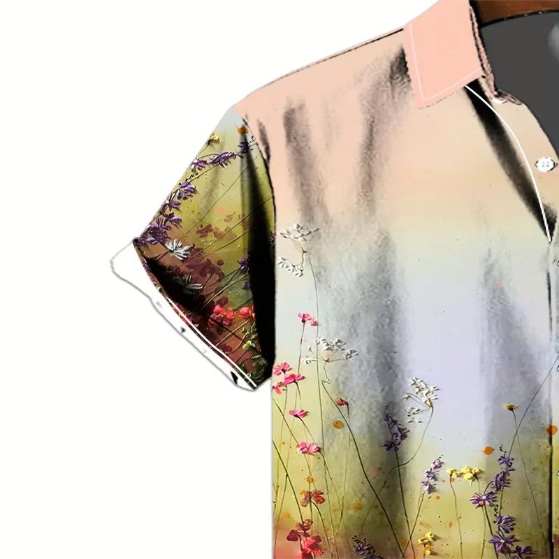 Men's Floral Printed Casual Short Sleeved Shirt with Summer Collar, Regular Fit Suitable for Outdoor Activities and Leisure Entertainment