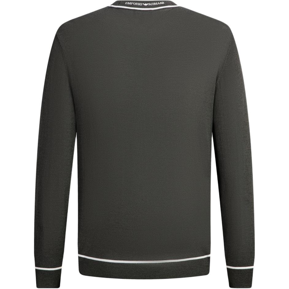 Emporio Armani FW24 Contrast Trim Logo Embroidered Crew Neck Long Sleeve Sweater Men Sweater Brown 6D1MXH-1MJLZ-F626