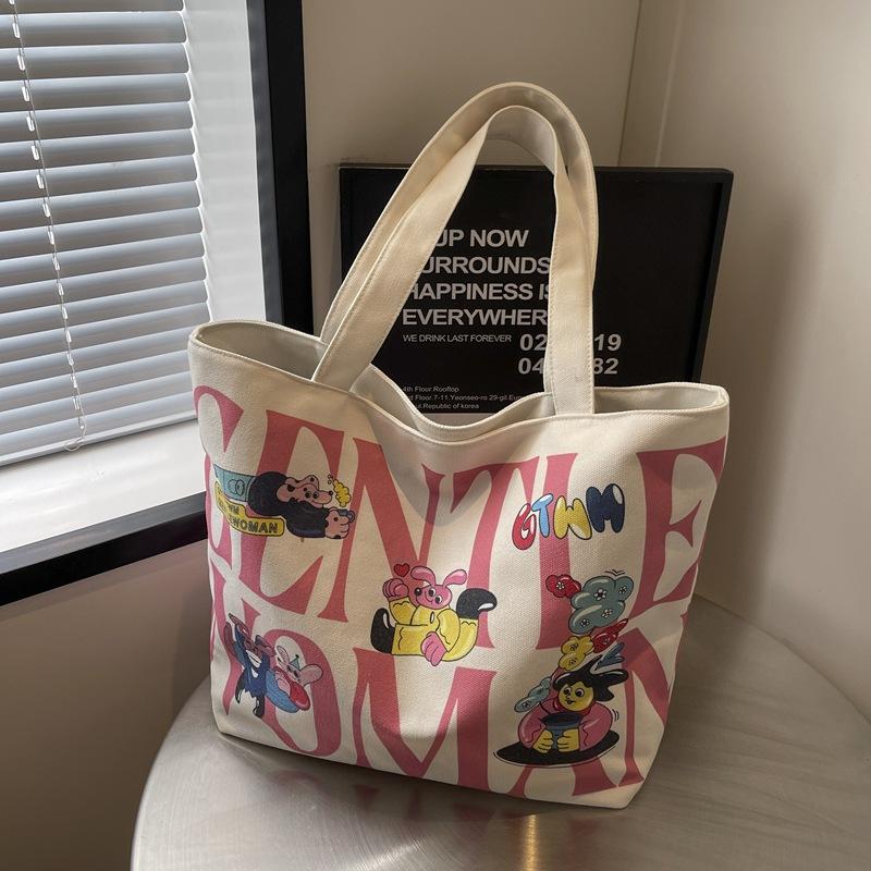 Fashion Korean version handbag casual commuter shoulder bag women's big bag ins new women's alphabet canvas tote bag
