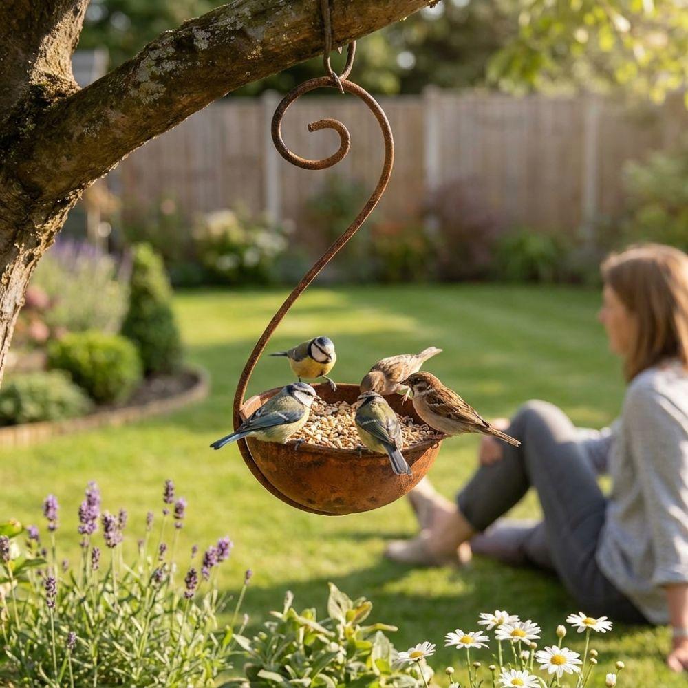 Rusty Metal Hanging Bird Bath Feeder Large Capacity Bird Water Bowl Bird Water Drinker  Backyard