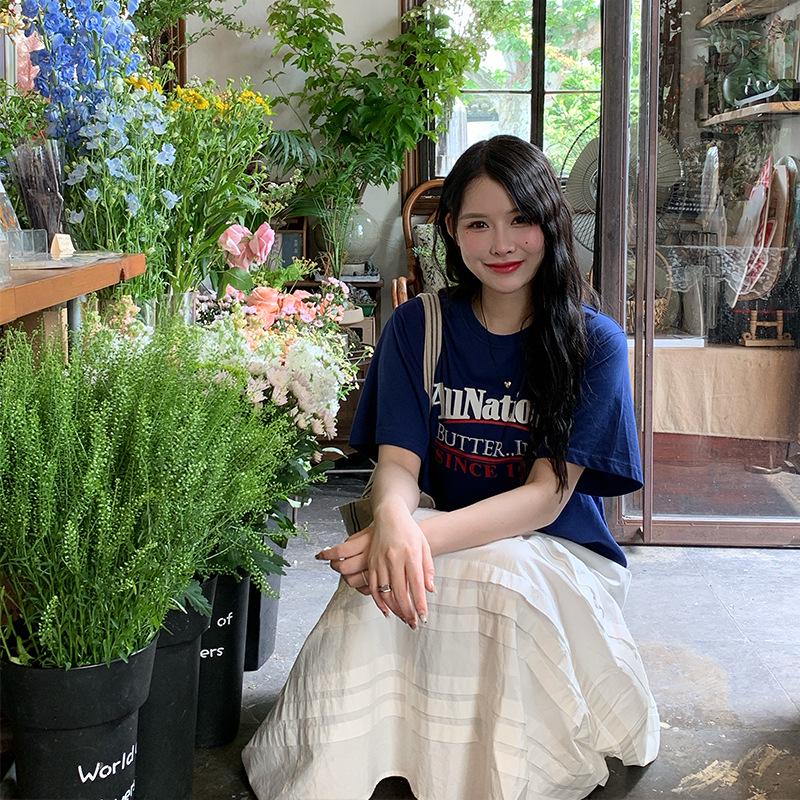 2024 Korean Casual Letter Print Slim Fit Cotton T-Shirt for Women – Short-Sleeved and Stylish