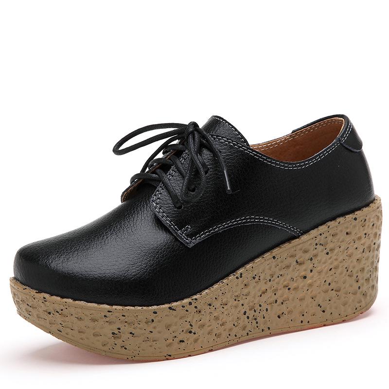 

Женская модная обувь на шнуровке из ПУ кожи, туфли на высокой танкетке 7 см, обувь на платформе, ретро, элегантная, повседневная обувь для ходьбы 37 чёрный