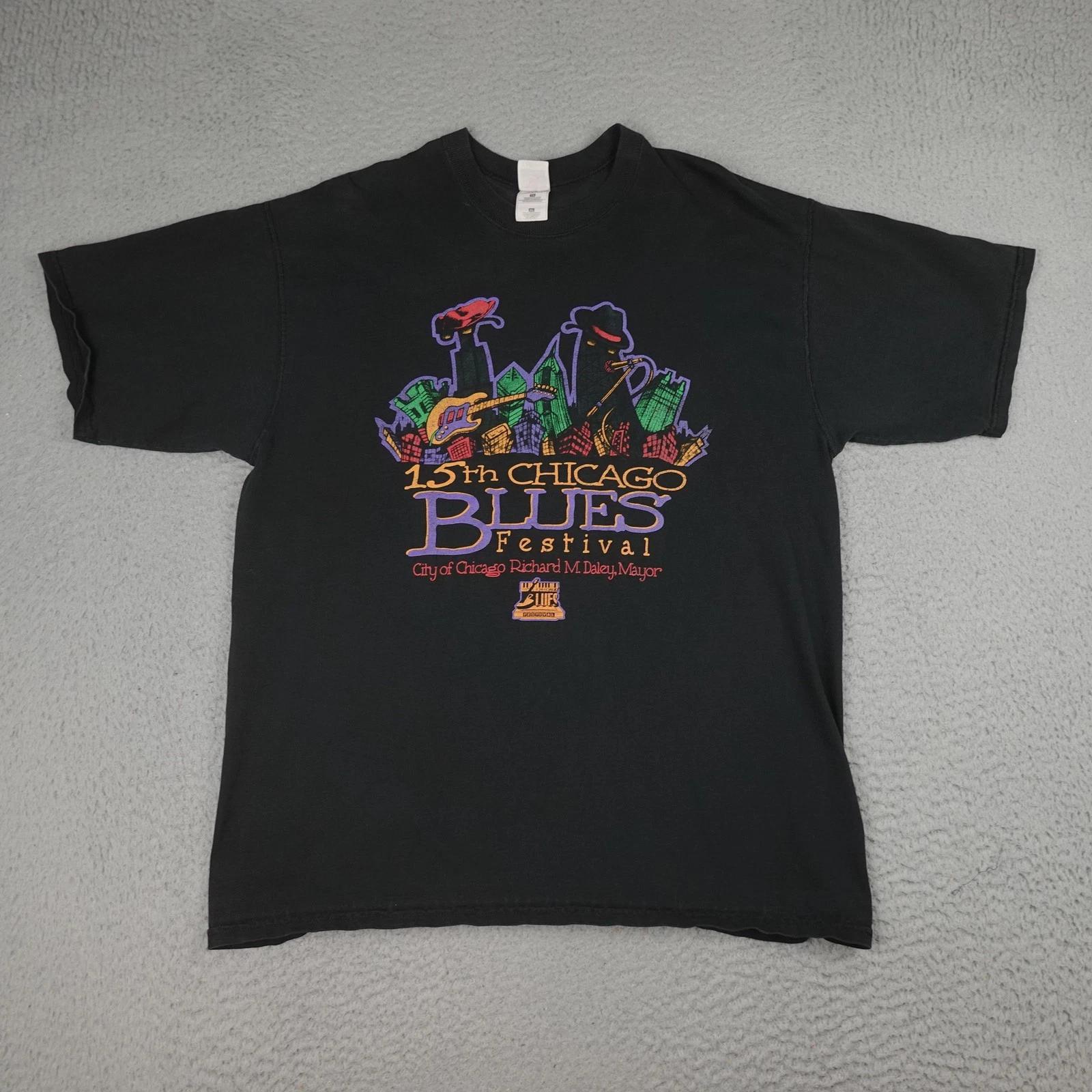 

Винтажная футболка Chicago Blues Festival Мужская XL Черная 1998 Fruit Of The Loom L