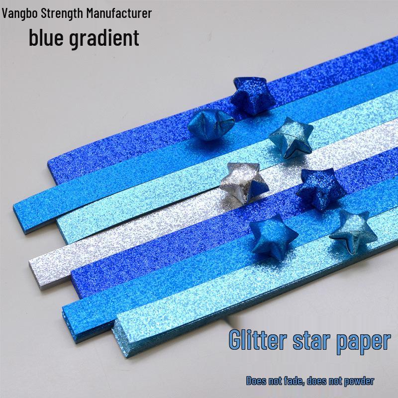 Silver Star Origami Paper Strips with Rhinestones Glitter - Pastel Colors for Lucky Five-Pointed Stars.