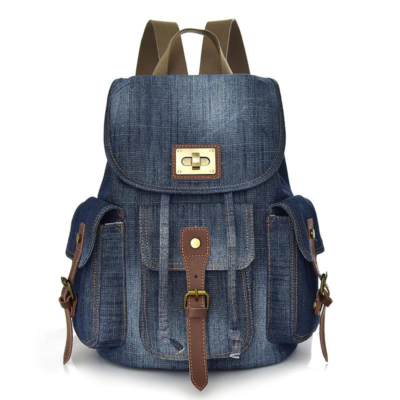Women Denim Backpack Retro Casual Commuter
