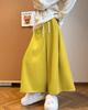 MTUIOY Corduroy Gaucho Warm and Comfortable for Fall and Solid Loose Fit Yellow Size L Women's Wide-leg Pants, Winter, Thick, Casual, Color, - -