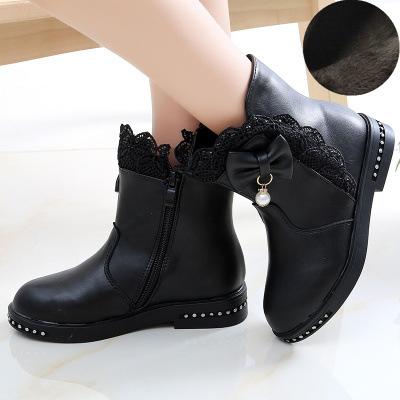 

Girls Ankle Boots Autumn Winter Plush Warm Non Slip Comfortable Kids Princess Shoes Lace Mid-calf Children s Snow Boots 27