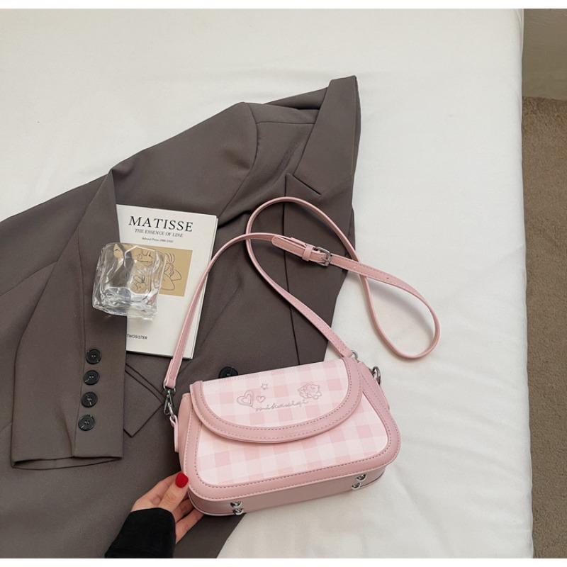 Uma Bolsa de Ombro Pequena Xadrez Elegante, Uma Bolsa Transversal Versátil Elegante para o Dia a Dia