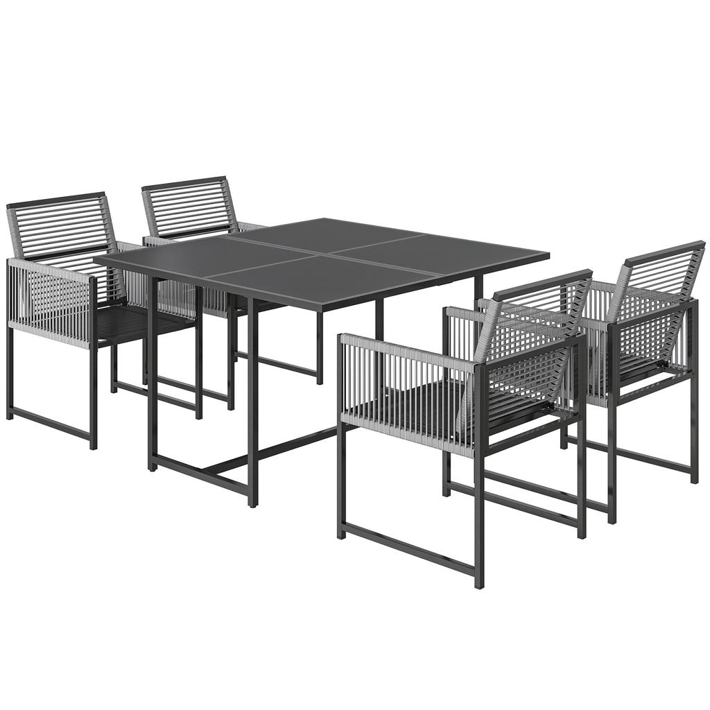 5 Pieces Garden Dining Set, Outdoor Patio Cube Set, 4 Seater Outdoor Table and Chairs with Foldable Backrest, Light Grey