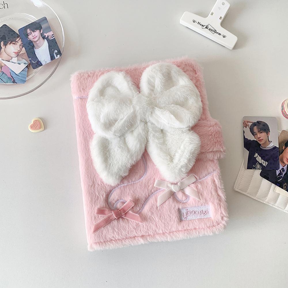 

Плюшевий фотоальбом з бантиком, 3-дюймовий, маленький органайзер для карток, веселий подарунок, тримач для фотокарток, студент Pink-Only Shell