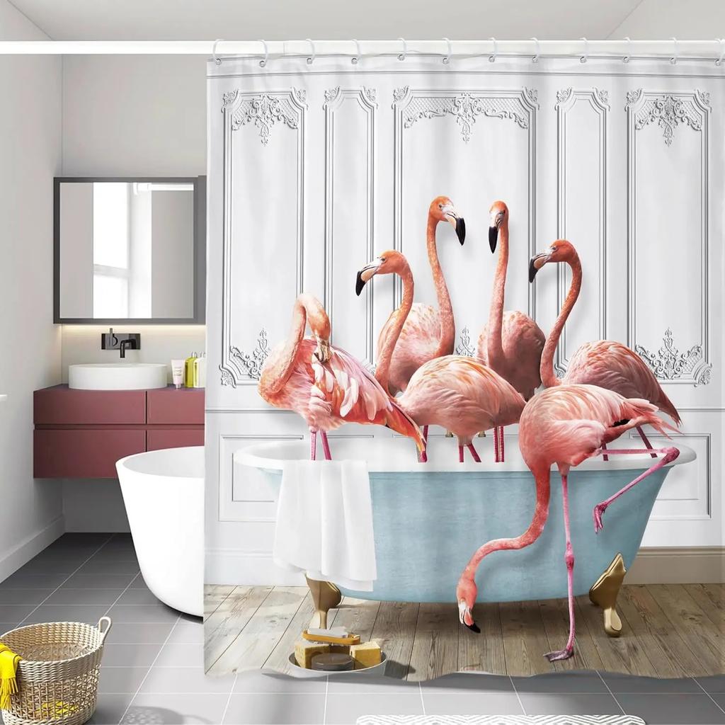 Japanese Cherry Cat Shower Curtain Black White Red Cute Animal Waterproof Polyester Bathroom Home Decorative Cover with Hook