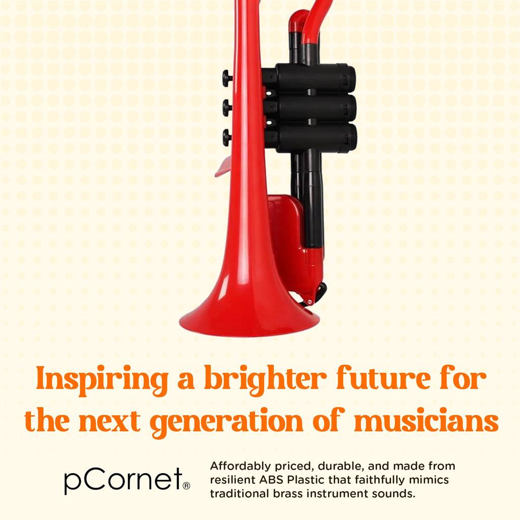 pInstruments pCornet PCORNET1R Plastic Wind Bb Made of Lightweight and Durable ABS with Antibacterial Red Mouthpiece and Carrying Instrument, Key,