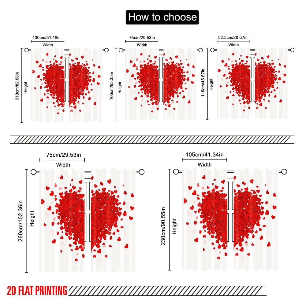 2pcs,2D Plane Printing Light Filtering Curtains Red Heart Explosion Versatile Durable Polyester (without Rod) All Seasons Use