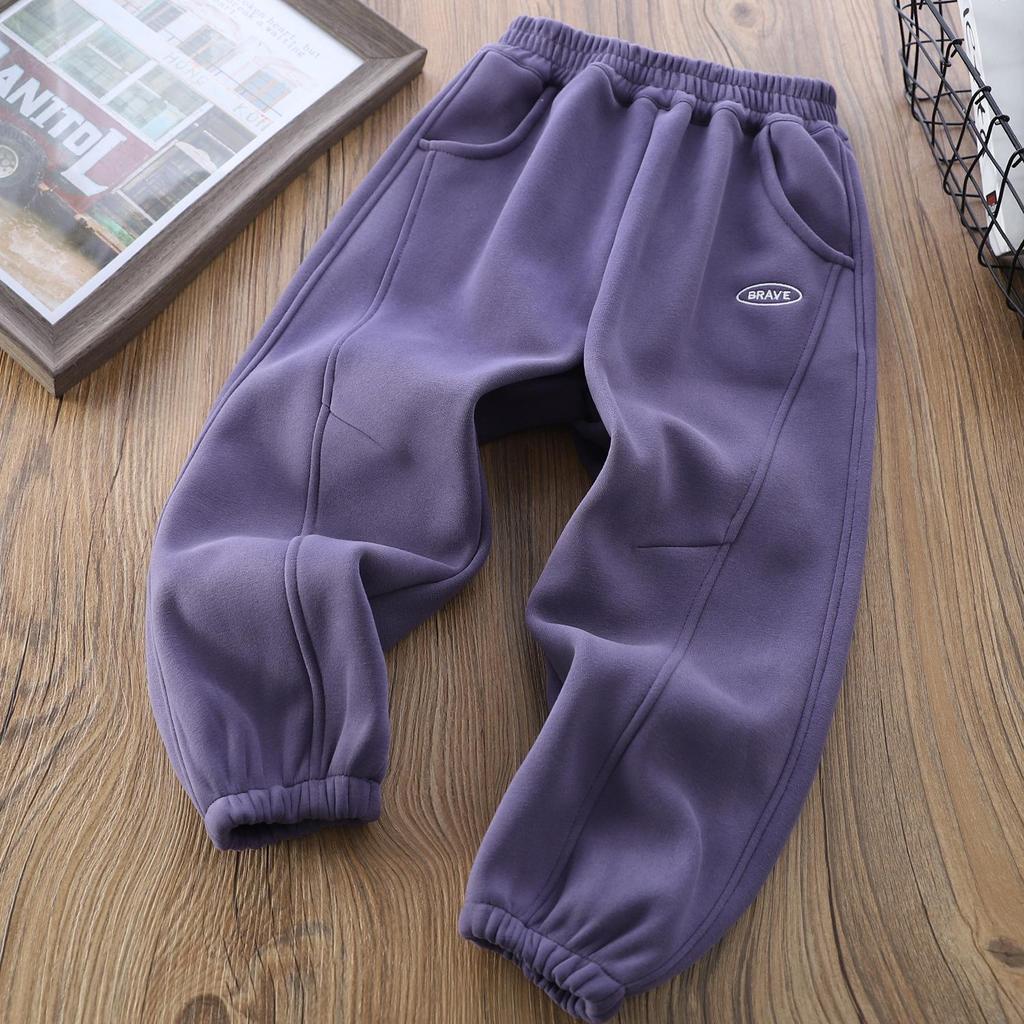 2025 Autumn/Winter Kids' Fleece-Lined Sweatpants: Warm One-Piece Casual Pants for Boys
