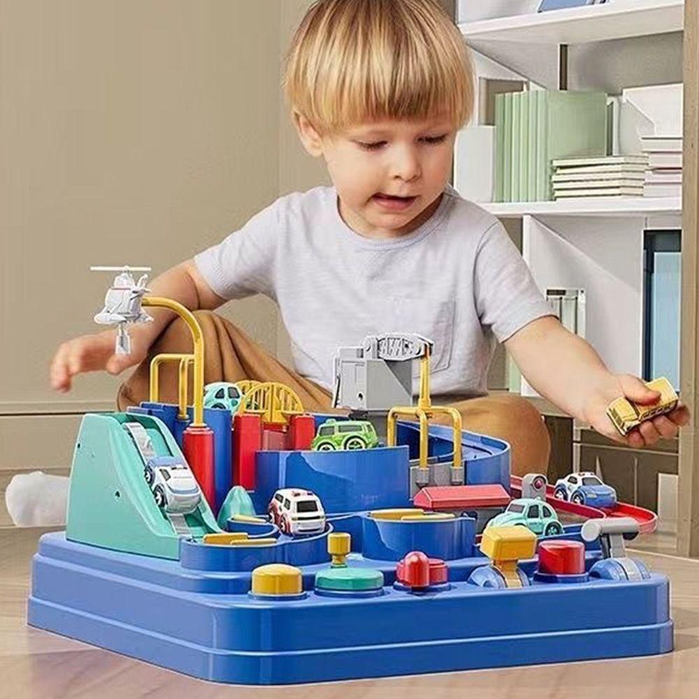 Red&Blue Racing Rail Car Model Plastic Inertia Coastdown Track Adventure Game Parent-Child Interaction Game Game For Kids