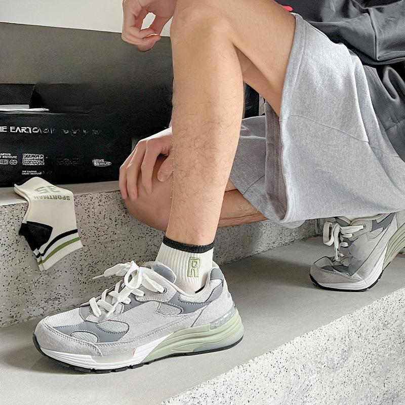 Men's Spring Short Socks, Striped Letter Embroidered Trendy Socks, Running and Fitness Sports Socks