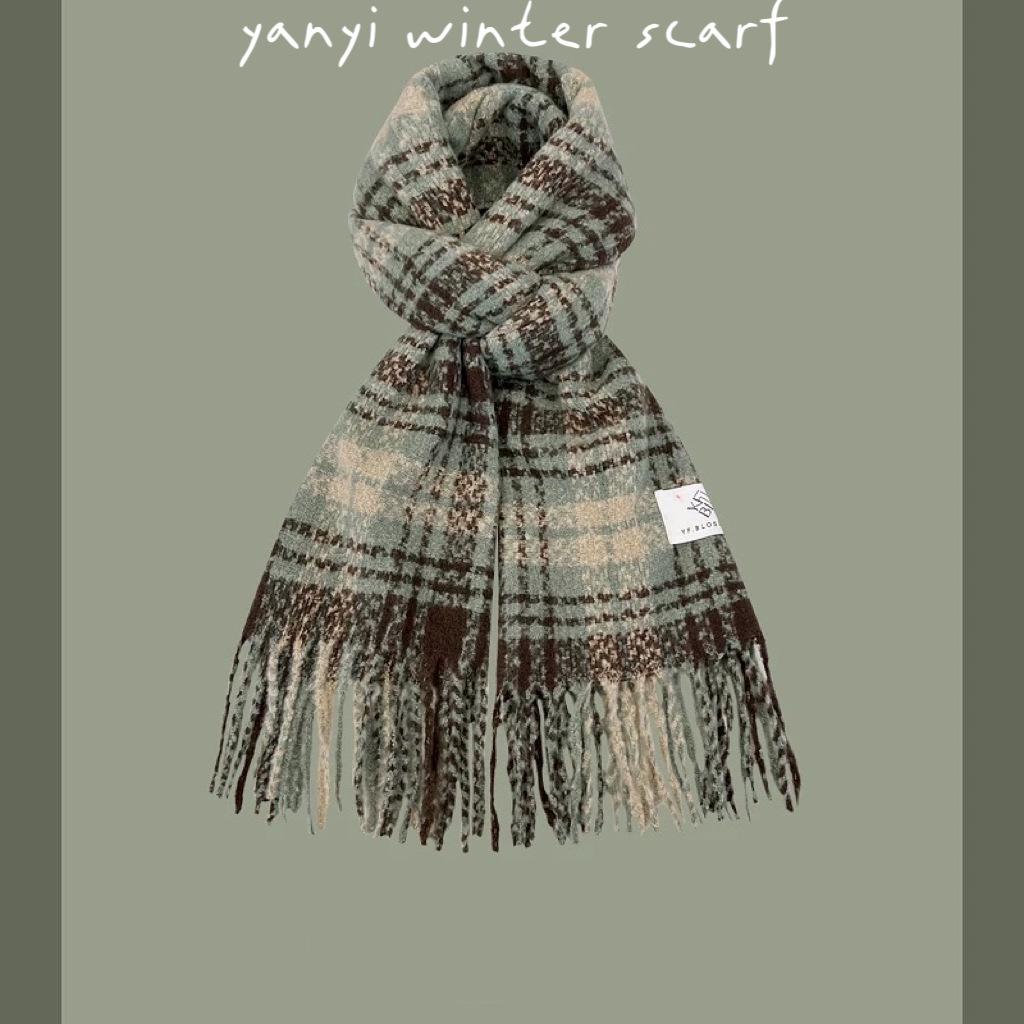 Women's Autumn & Winter Plaid Scarf: Thick Imitation Cashmere Shawl, Solid Color Neck Warmer for Students