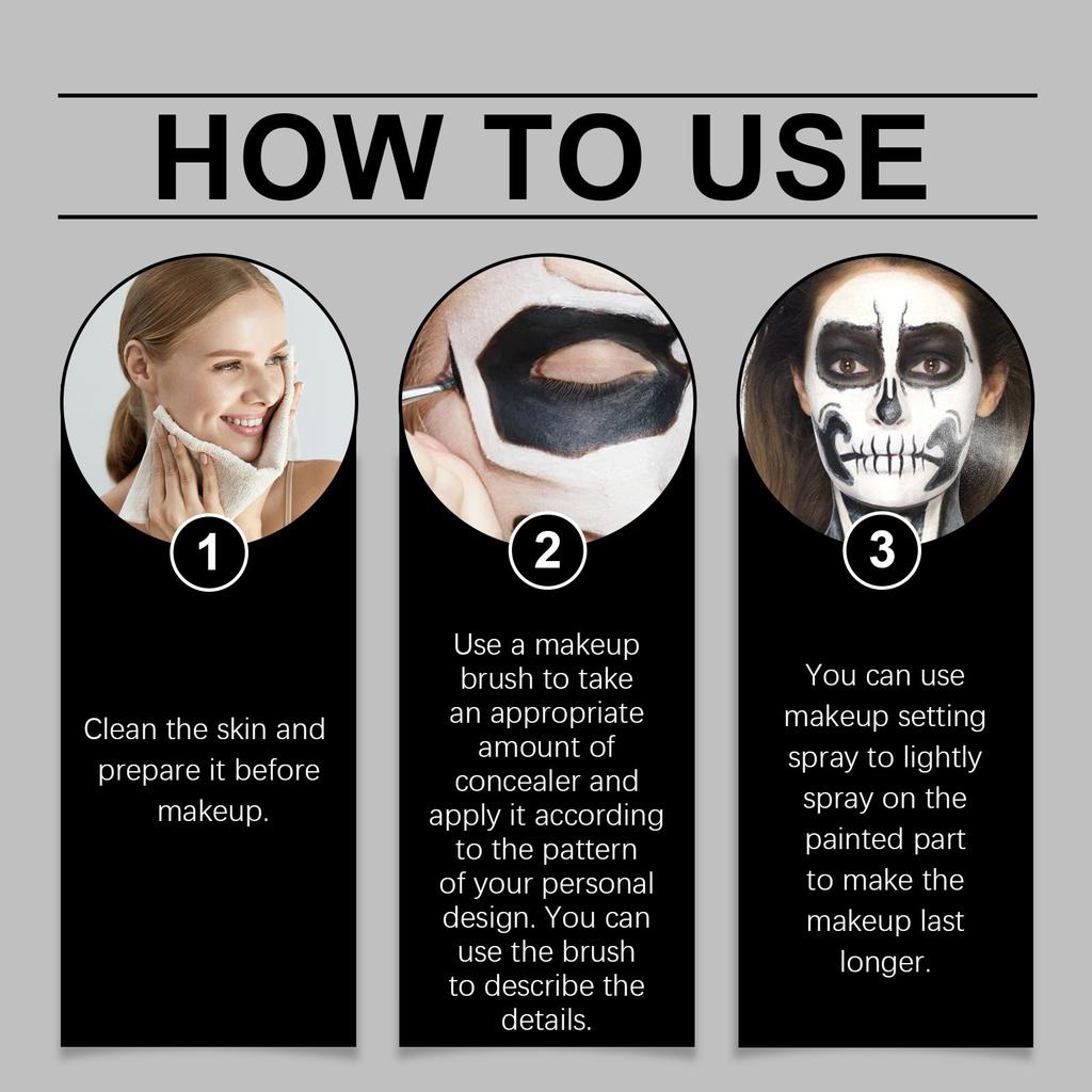 Halloween Blacks And Whites Foundation Make-Up Paint Cream Easy To Cover Skin Color Clown Makeup Effect Foundation Make-Up Paint Cream