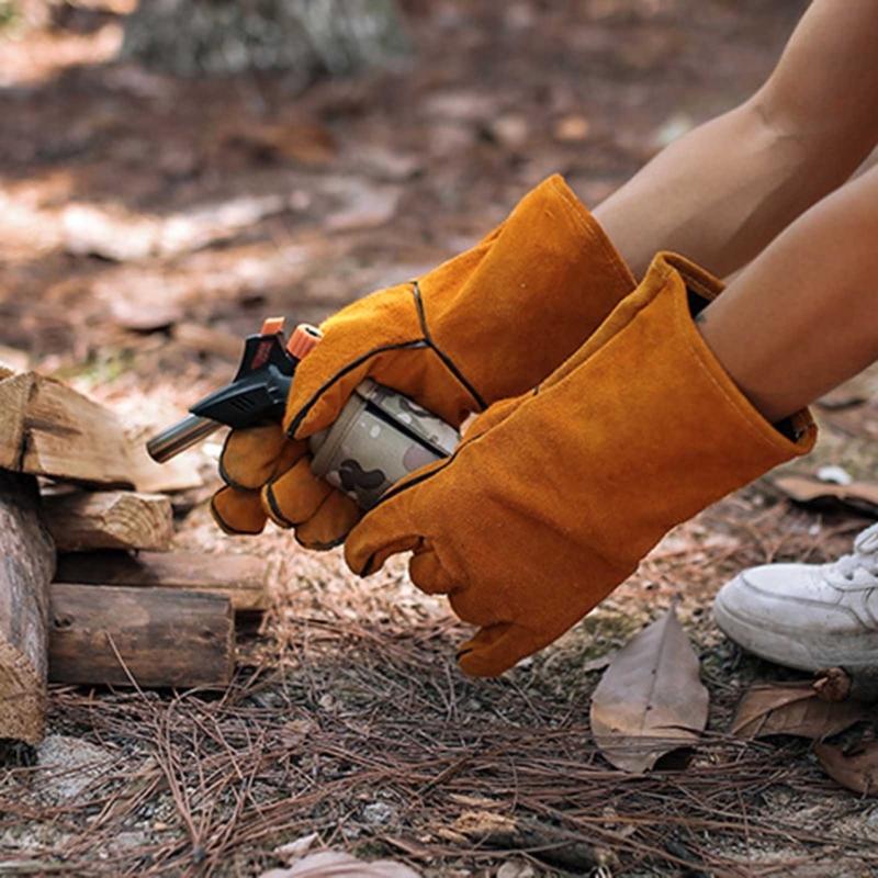 Long Sleeve Work Heat Resistant Fire Gloves Oven Mitts for BBQ Fireplaces Stove