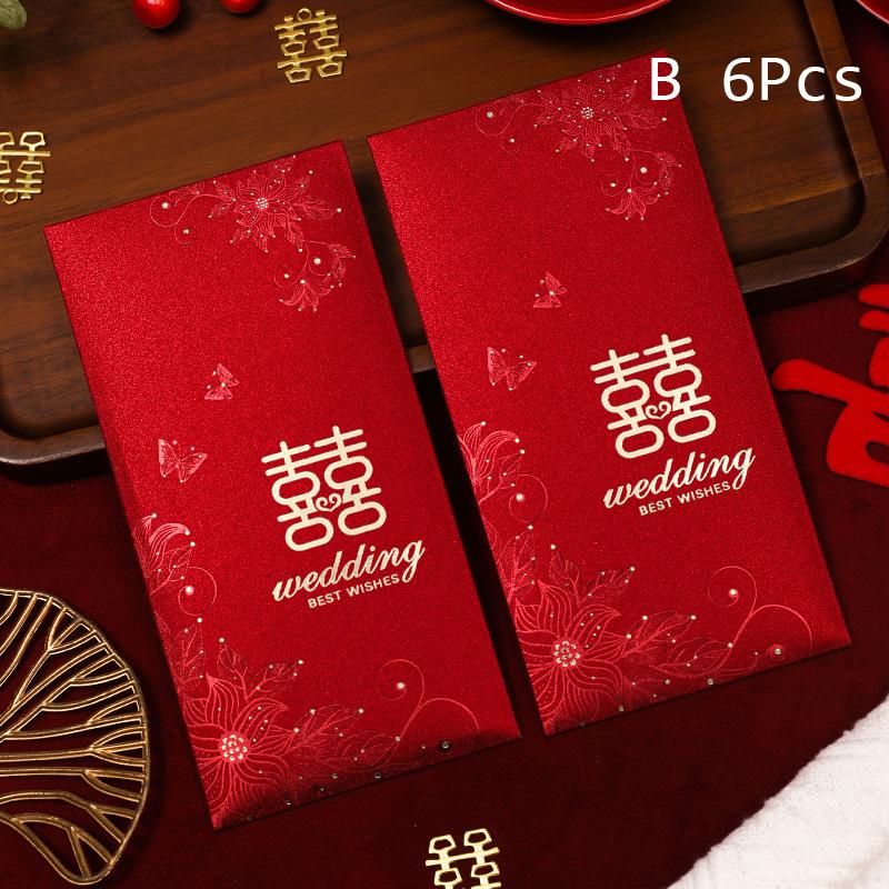 6Pcs Wedding Red Envelopes Chinese Year Decoration Wedding Guests Gift Bags Spring Festival Lucky Money Pockets Hong Bao
