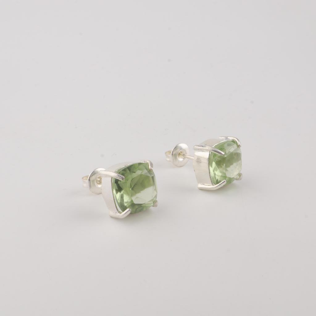Green Amethyst Gemstone 925 Sterling Silver Jewelry Handmade Studs, Light-Weight Earring 1" For Her EE-181-12