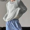 INCERUN Men Scoop Neck Long Sleeve Loose See Through Rib Undershirts Basics Tops