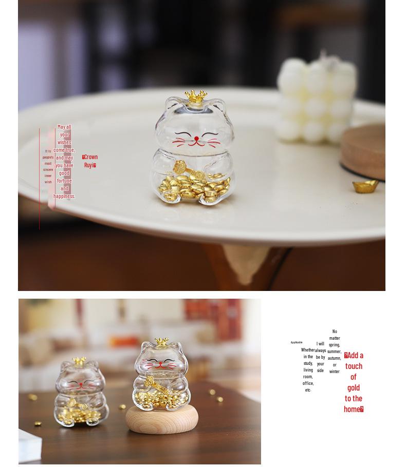 Mini Ruyi Cat Wishing Bottle Piggy Bank for Gold Bars & Sunflower Seeds