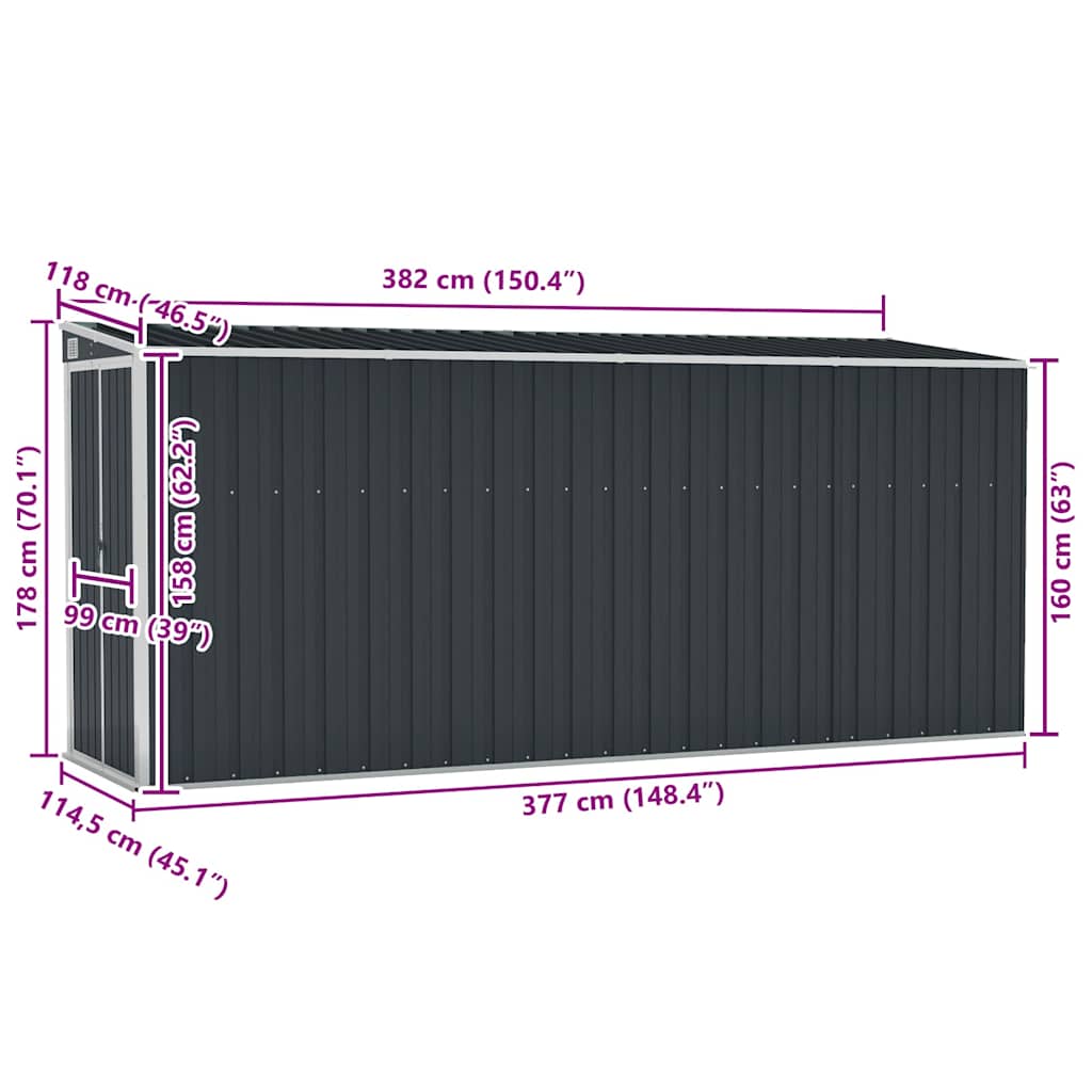 Vidaxl Gartenhaus, Wandmontiert, Anthrazit, 118X382X178 Cm