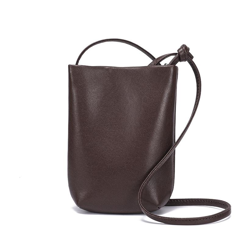 Genuine Leather Vintage Single-shoulder Crossbody Bag Mobile Phone Bag High-end Bucket Bag