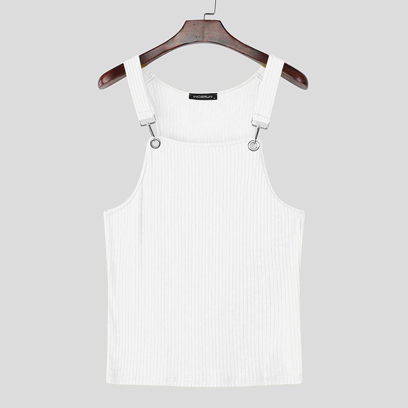 

INCERUN Men Summer Strap Sleeveless Rib Casual Fitted Tank Tops 3XL белый