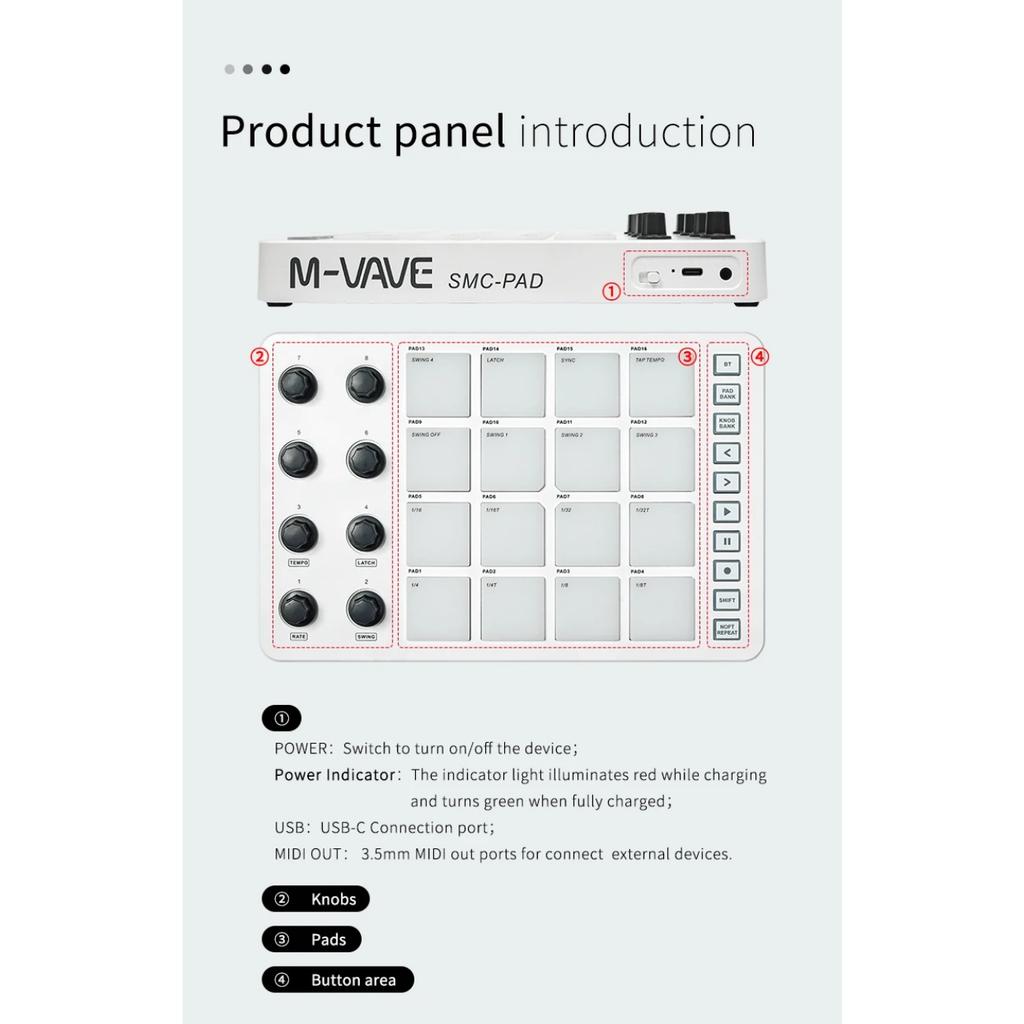 SMC-PAD Wireless MIDI Controller Suitable Percussion Keyboard USB-C Interface Portable Design Small MIDI Pad