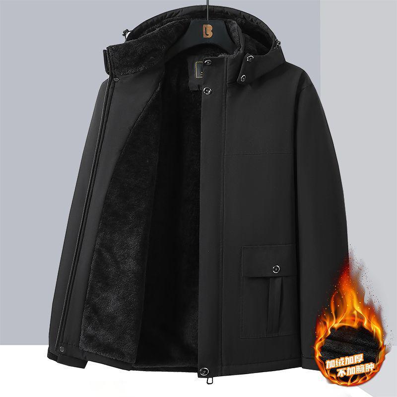 Men's Plus Size Fleece-Lined Winter Coat - Loose Fit Cotton Jacket for Middle-Aged Dads