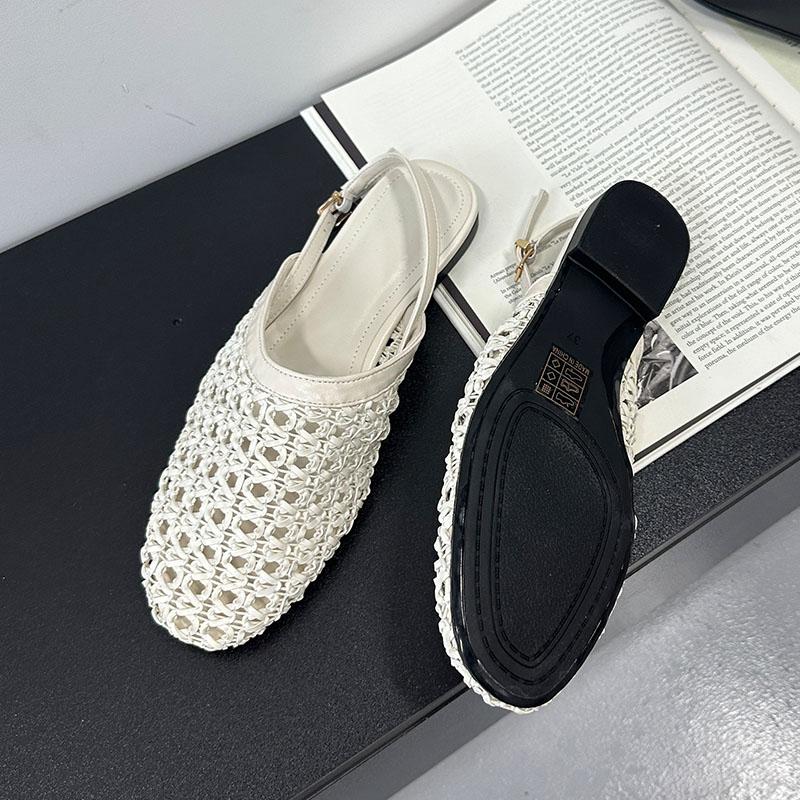 Fashion Big Size 43 Fashion Weave Women Flats With Shoes Shallow Slingback Footwear Round Toe Ladies Flats Shoes Female Sandals