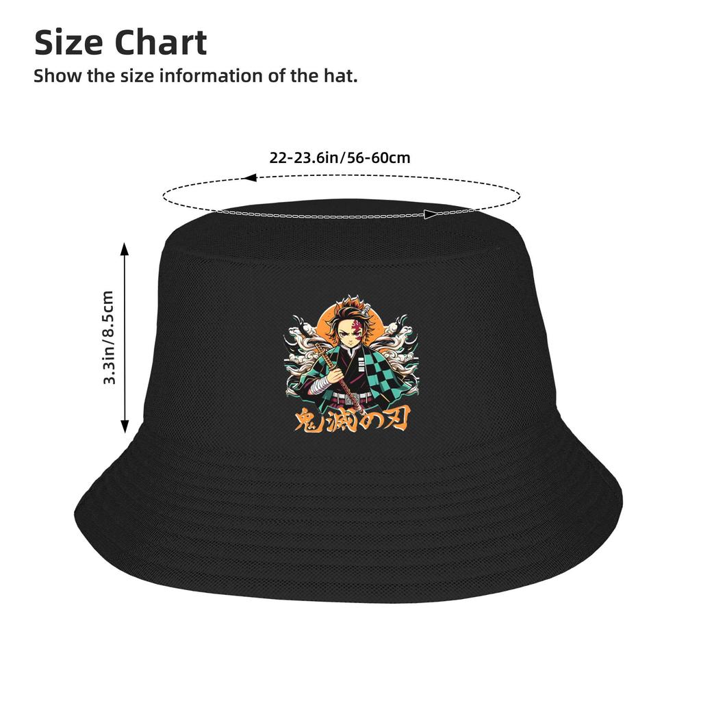Kamado Tanjiro Anime Manga  Bucket Hats Summer Beach Vacation Getaway Headwear Demon Slayer Fishing Cap for Camping Woman Bob