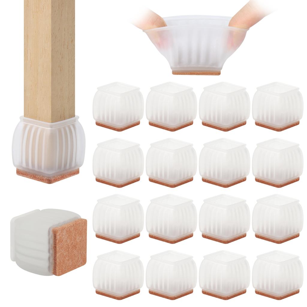 16PCS Chair Leg Cover with Felt Pads Furniture Feet Caps TPE Round Square Anti Slip Table Leg Mat Floor Protectors Socks