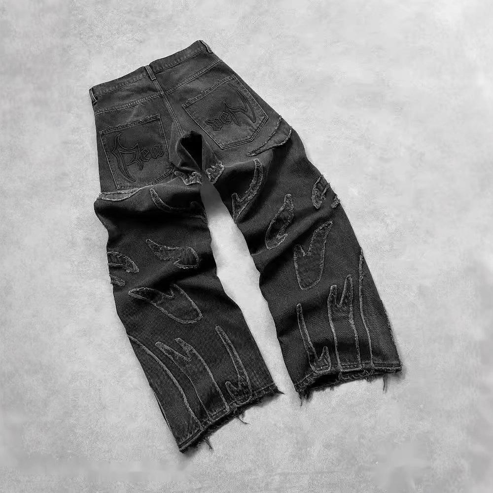 JYL Men's Flare Jeans American Vintage Slant Winter Slim High-Street Vibe Denim