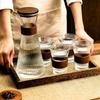 1pc Glass Coffee Cups Japanese Style Tea Cup With Cup Sleeve Wine Glasses Simple Striped Mugs Beer Milk Juice Cold water cup