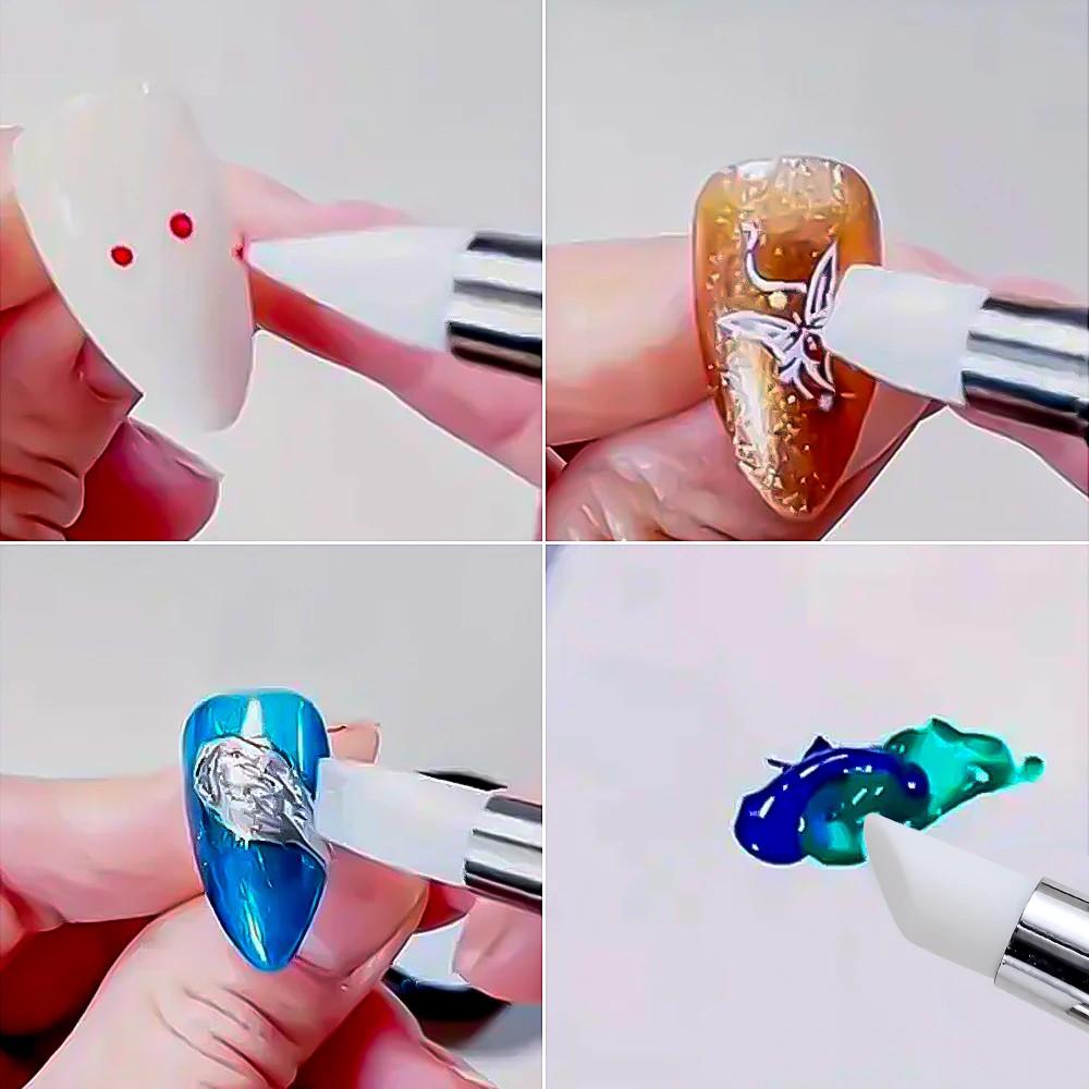 5 buc Pensule Roz cu Două Capete din Silicon pentru Nail Art Sculptură Flori 3D Băț de Lipici Pensulă pentru Embosare DIY Manichiură Pensulă pentru Puncte Nail Art