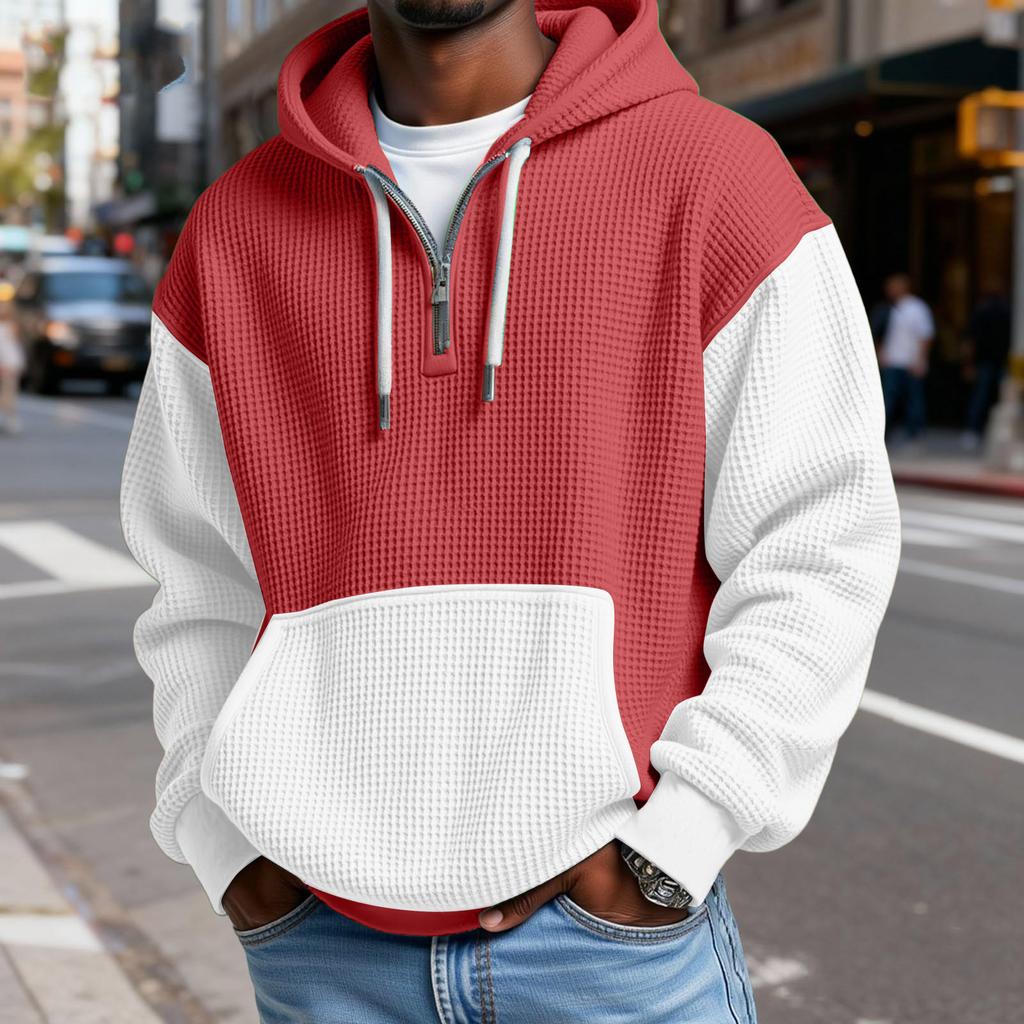 Sudadera con Capucha para Hombre de Moda Trendy con Media Cremallera, Pulóver, Textura Polar Gruesa